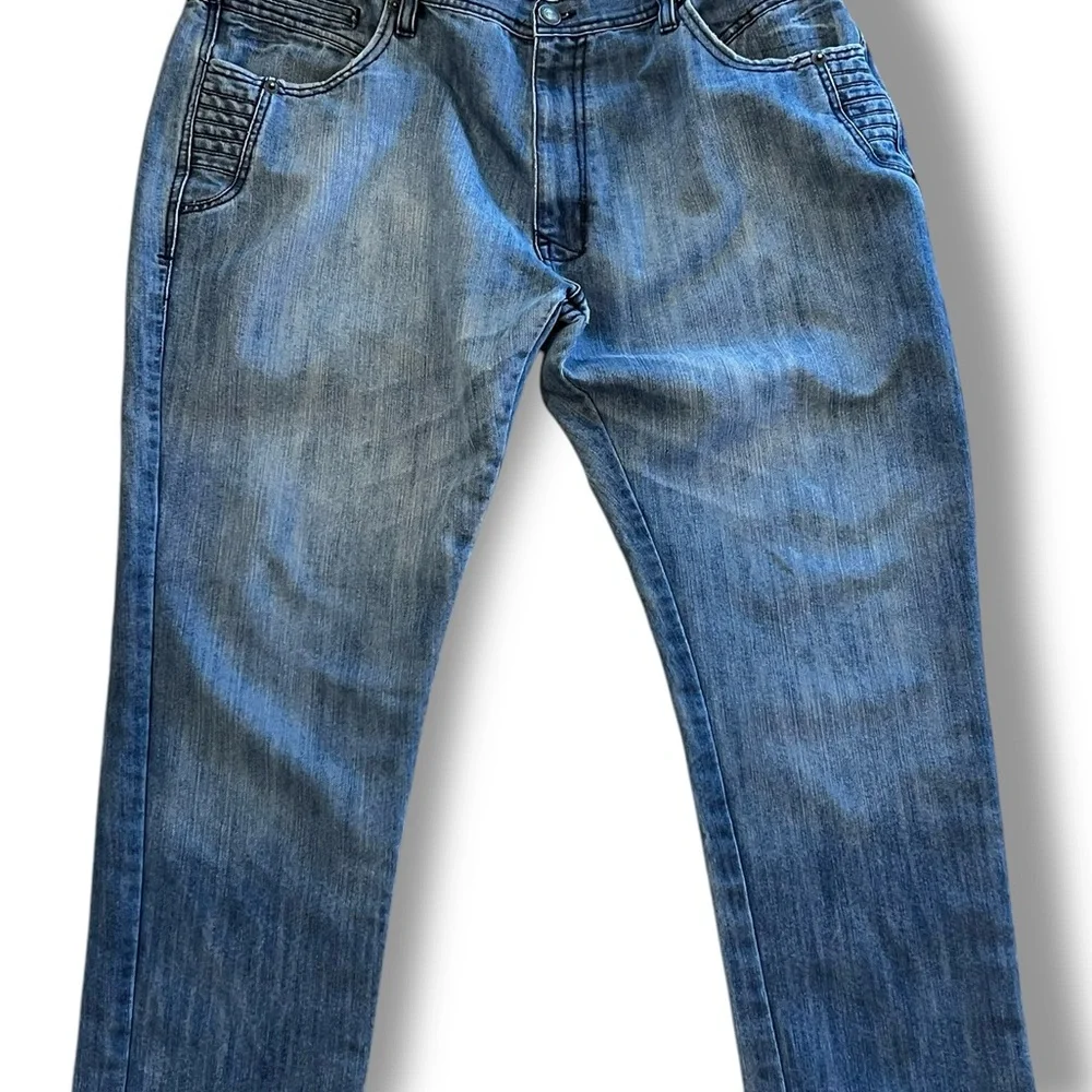 Jordan Craig Men's 42x32 Jeans Sean Slim Tapered Fit Moto Detailed Blue Denim